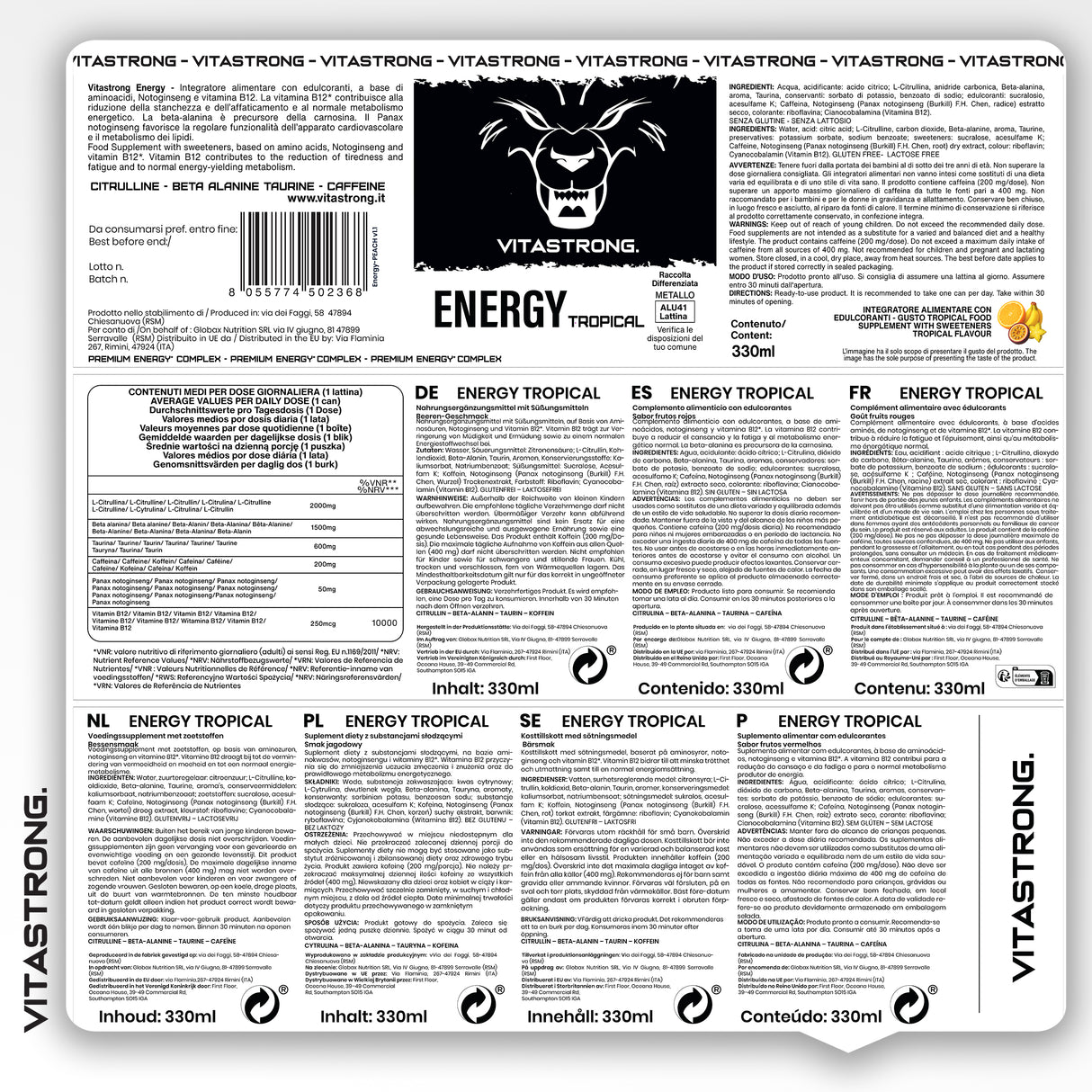 VITASTRONG ENERGY - TROPICAL 330ML [12X BOX]