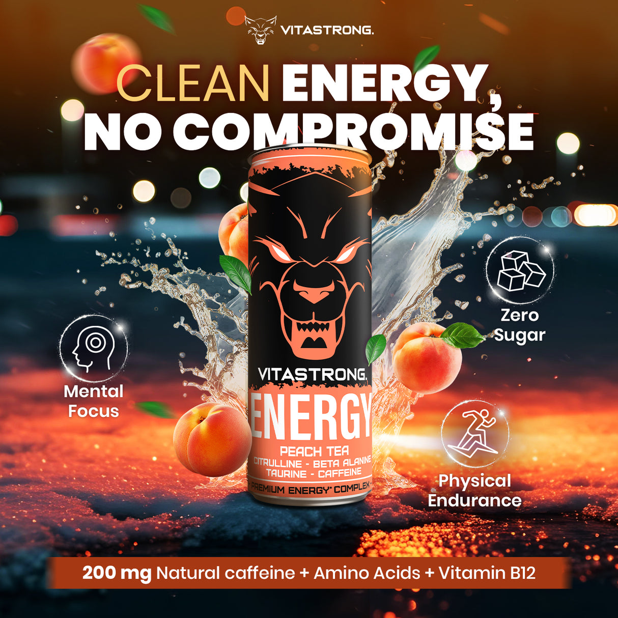 VITASTRONG ENERGY - PEACH TEA 330ML [12X BOX]