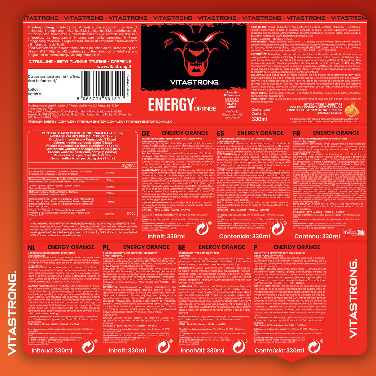 VITASTRONG ENERGY - ORANGE 330ML