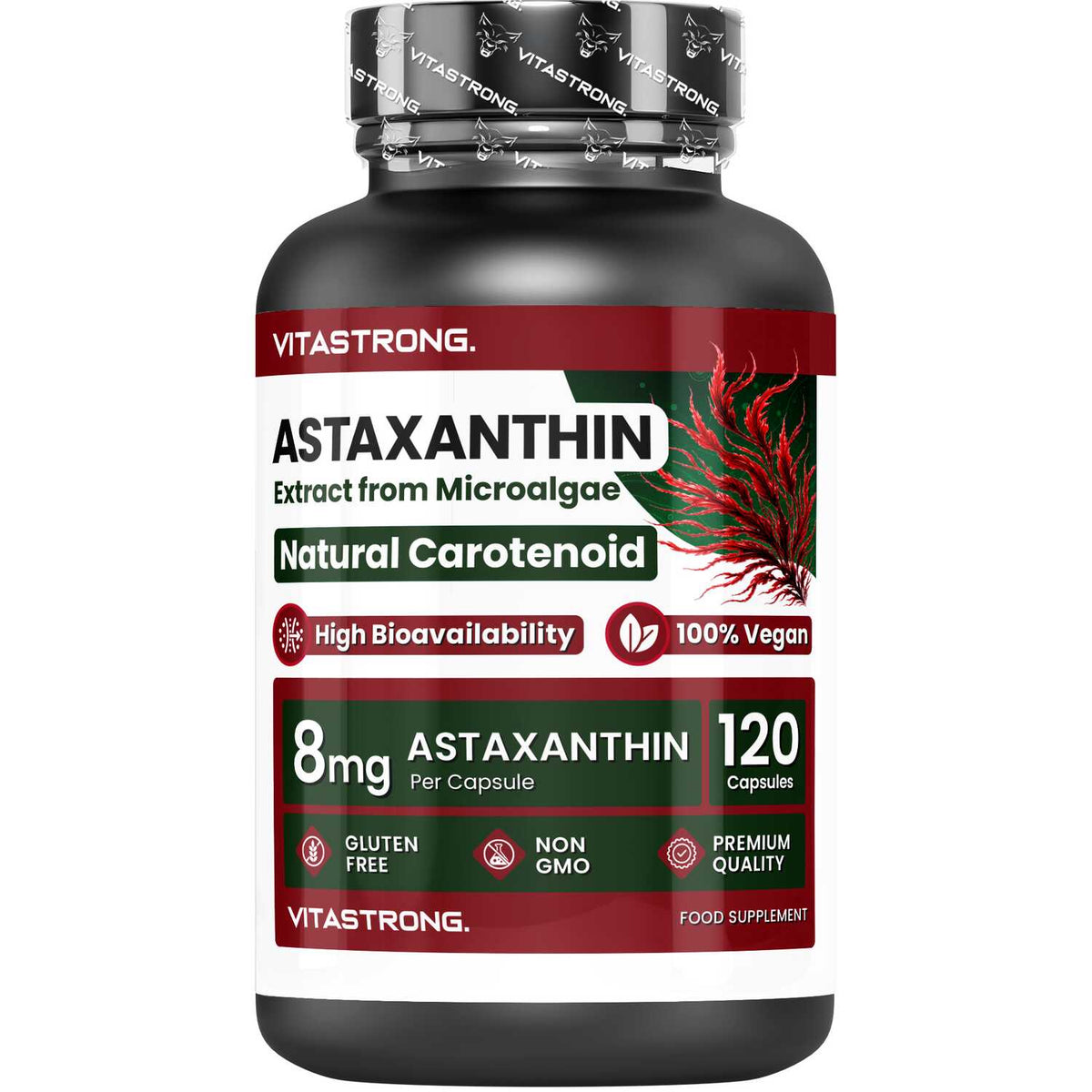 ASTAXANTHIN 120 capsules — Natural antioxidant from Haematococcus pluvialis microalgae by VitaStrong