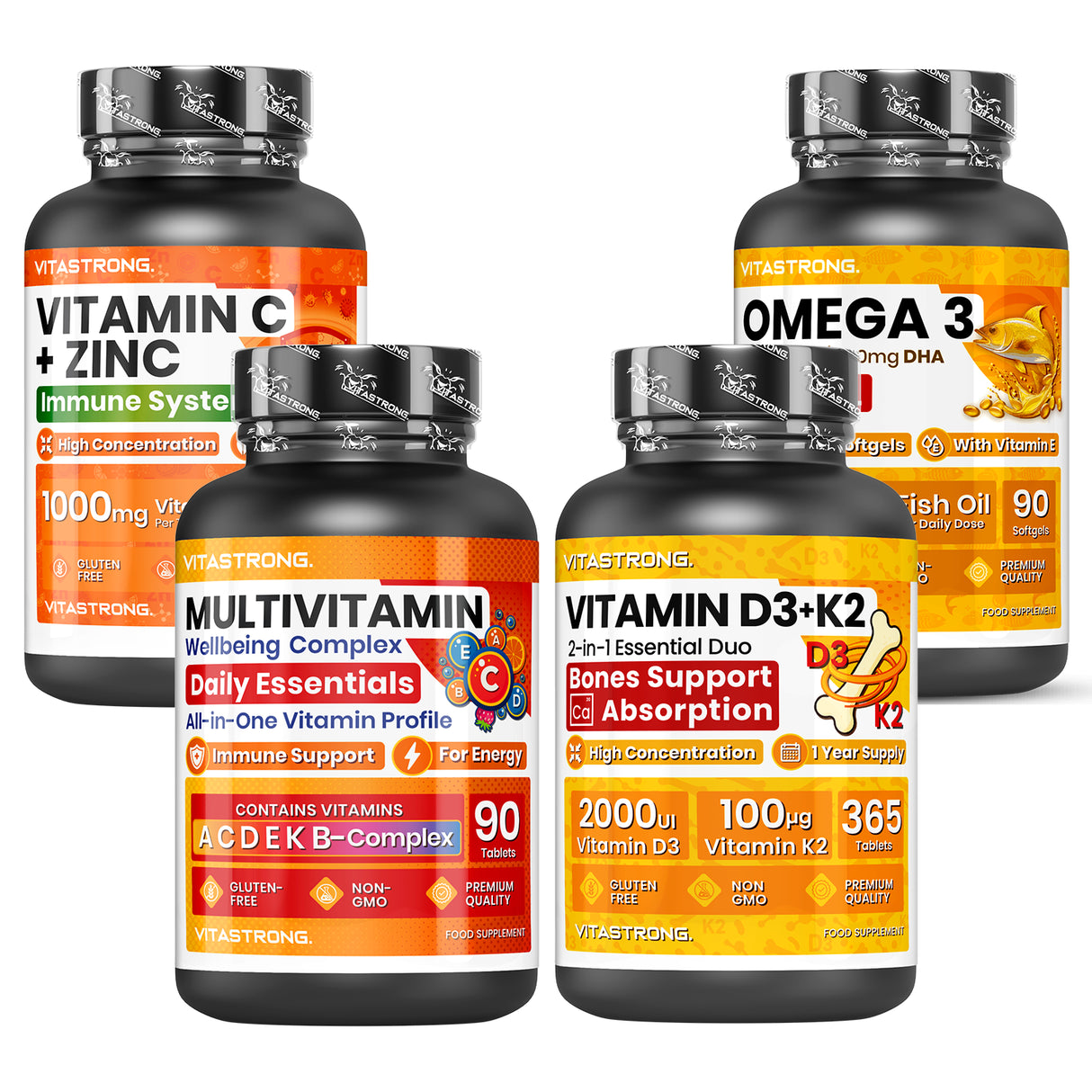 Immune System Pack - omega 3, multivitamin, vitamin C+zinc, D3+K2