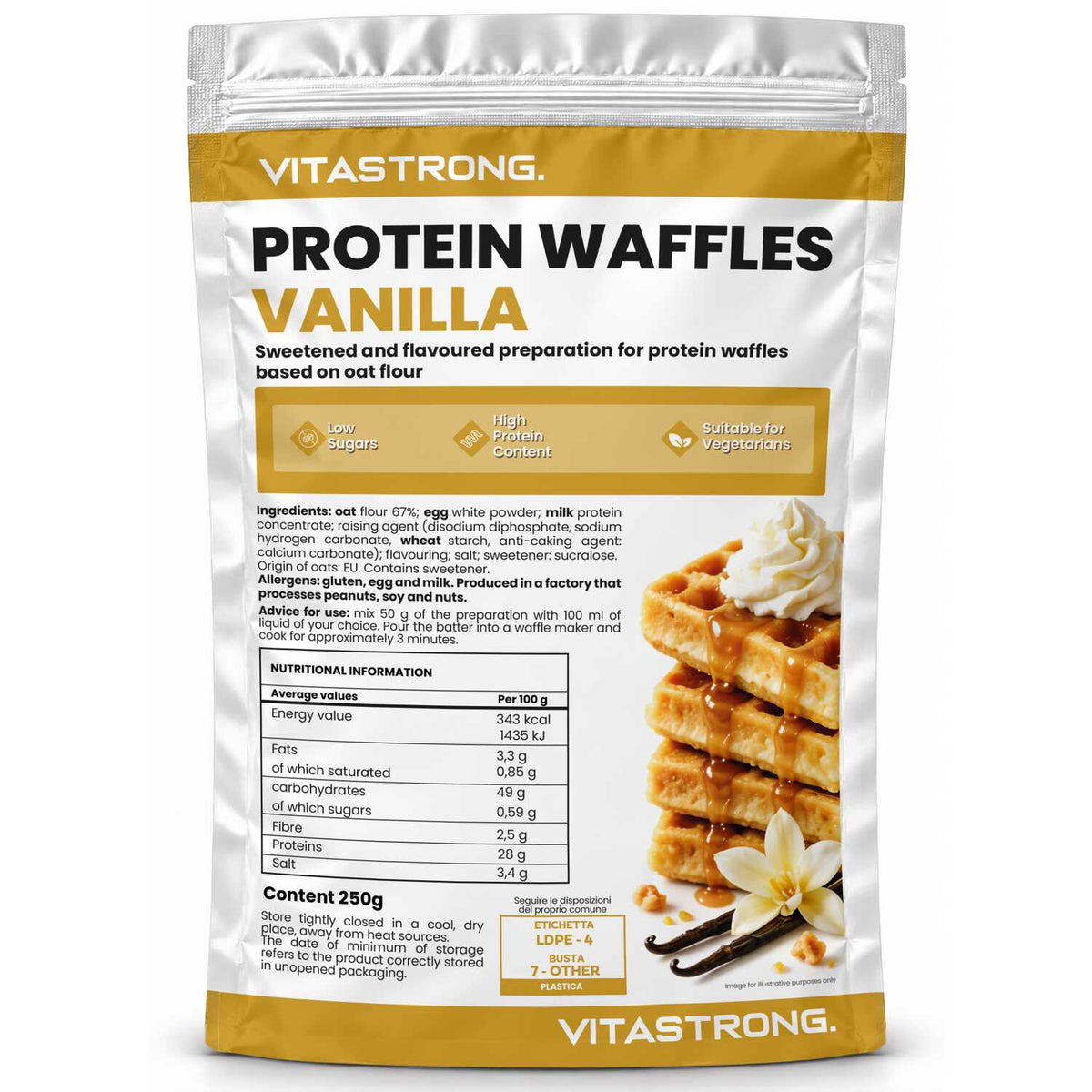 PROTEIN WAFFLES VANILLA — Vitastrong high-protein vanilla waffle mix, 250g