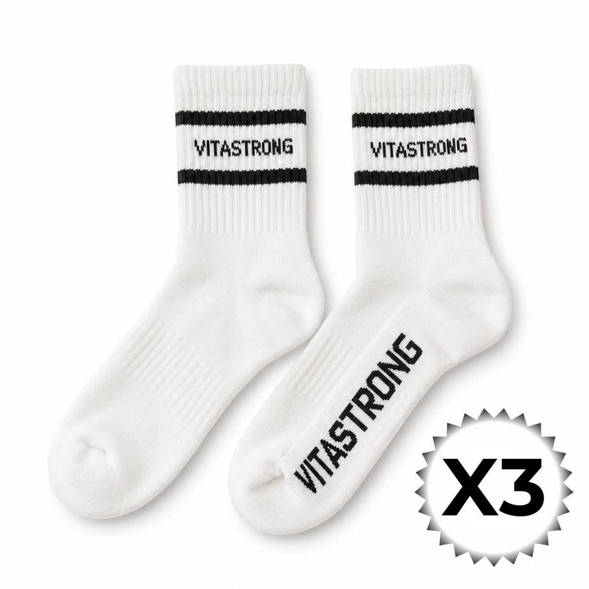 SOCKS WHITE - Vitastrong Sports Socks - Pack of 3 pairs