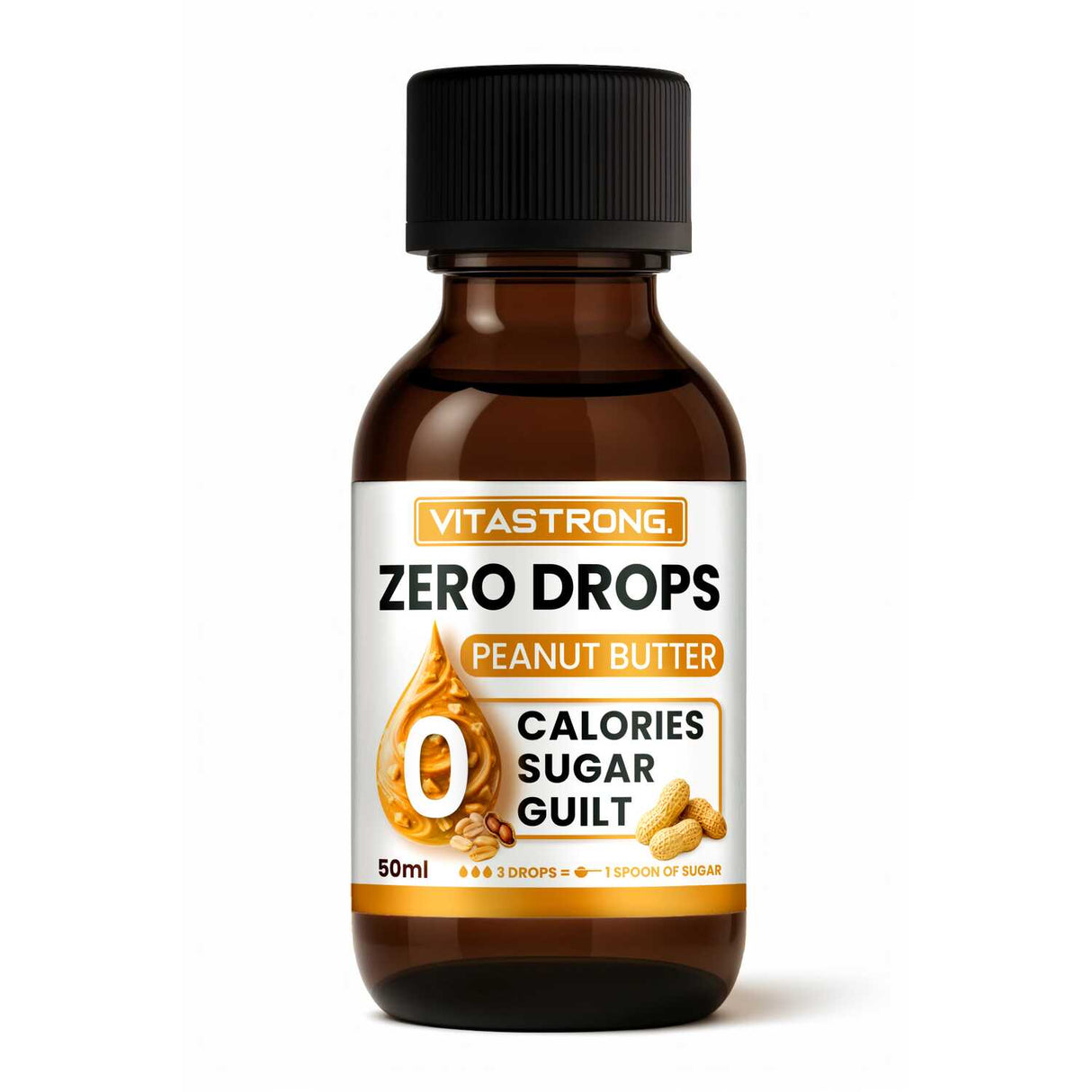 ZERO DROPS PEANUT BUTTER – Zero calorie liquid sweetener 50ml by Vitastrong